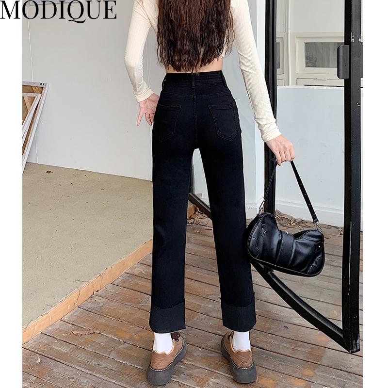 MODIQUE Primăvară Mărimi Mari Femei Noi Vintage Talie Înaltă Elastic Drept Lung Jeans Lady Bază Pantaloni Casual