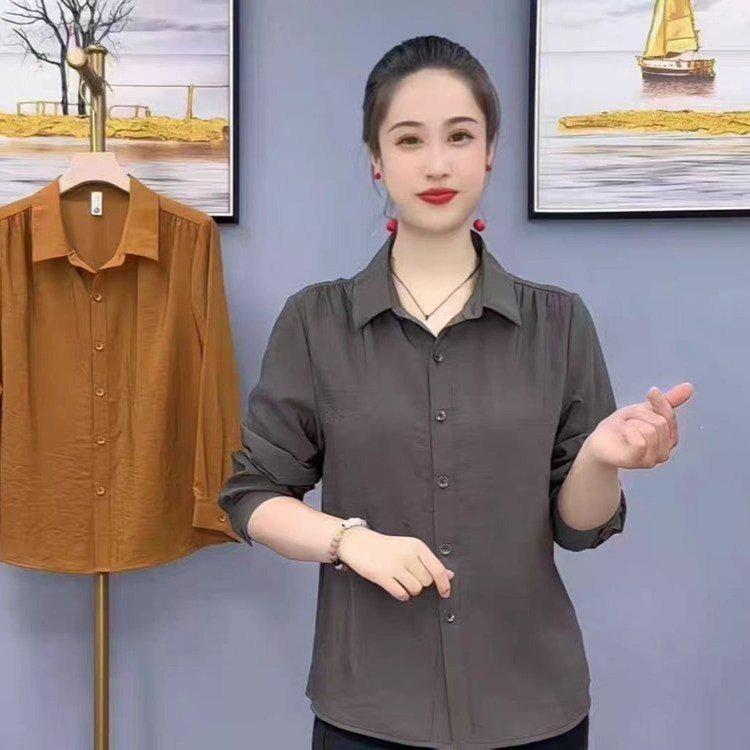 

2026 Spring/Autumn Elegant Long Sleeve Slimming Loose Shirt for Women 4XL (130-140) жёлтый/имбирный