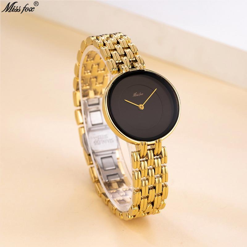 MISSFOX Middle East Fashion Simple Gold Black Disc Exquisite Waterproof Women's Quartz Watch Watch