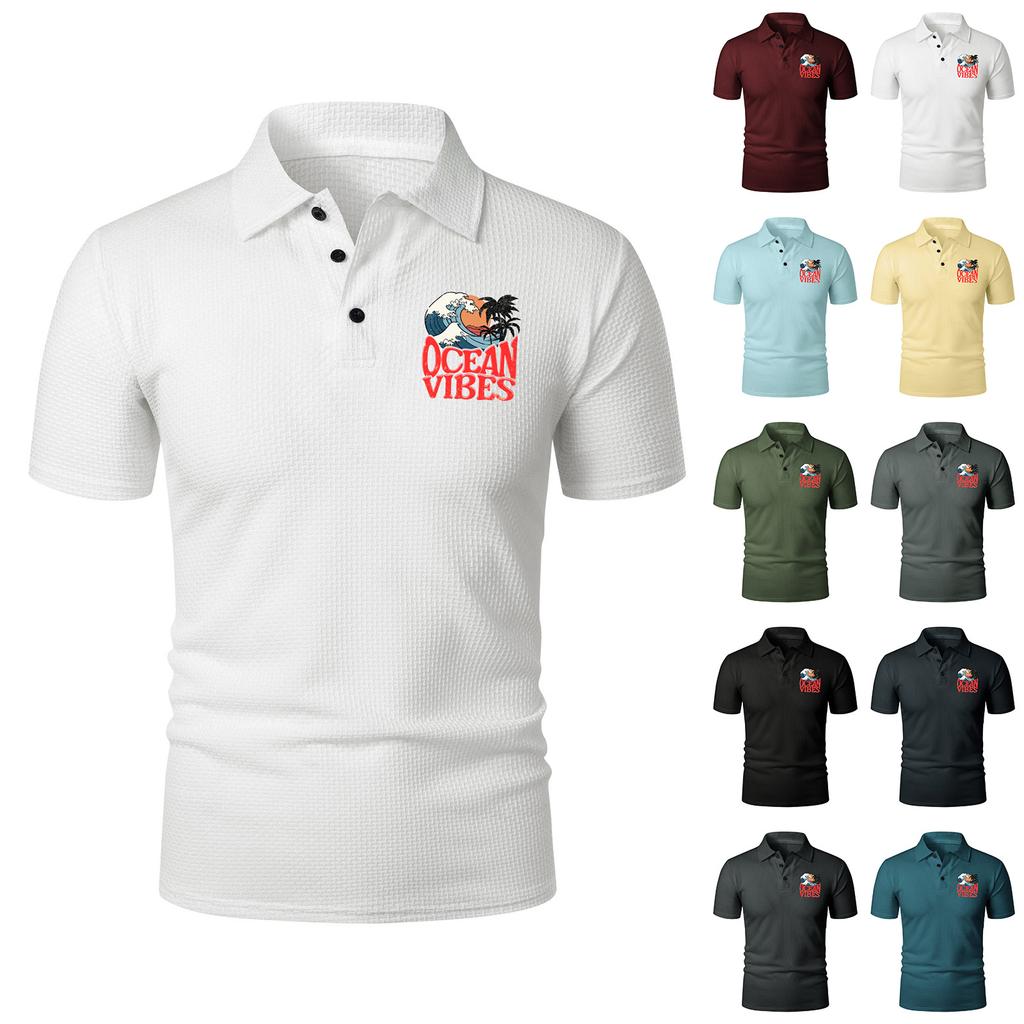 Men's Summer Short Sleeve Polo Shirt Casual Ice Silk Fabric Breathable Soft Lightweight Printed Design Regular Fit
