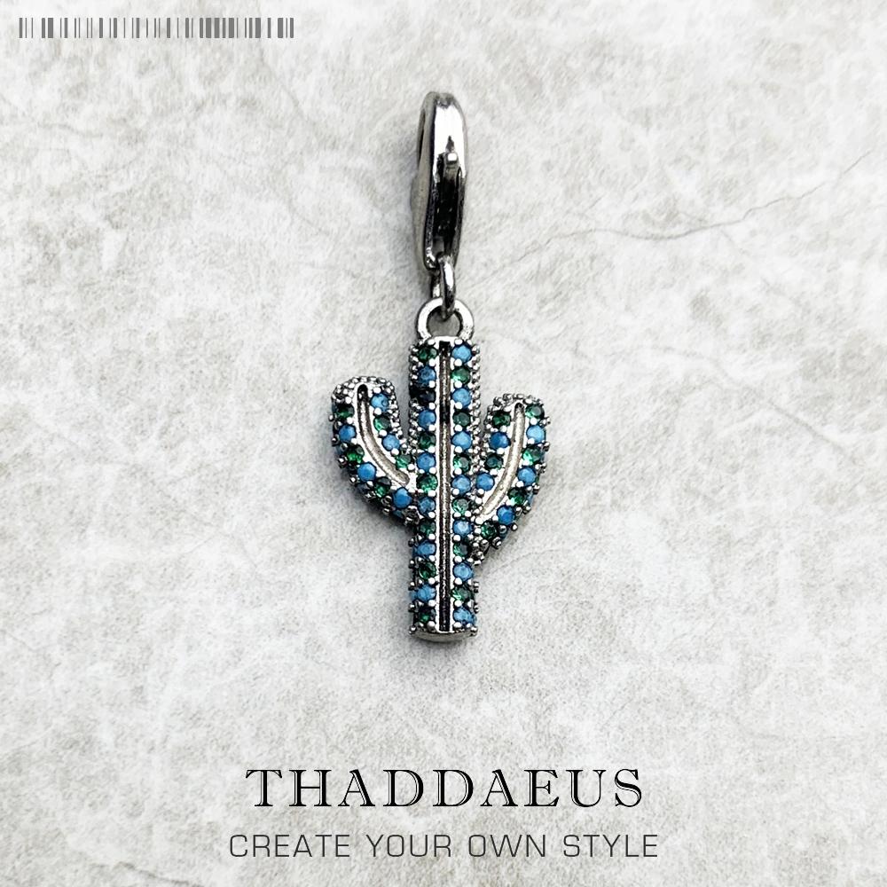 

Blue Cactus Charm Fine Jewelry Europe Club Trendy Women Gift In 925 Silver