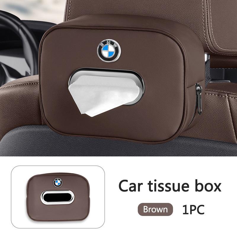 BBIQ7 Metal Logo Car Tissue Box Auto Seat Back Hanging Tissue Box For BMW X3 X5 X4 X6 X7 G30 G20 G32 G11 G12 F40 F30 interior sticker