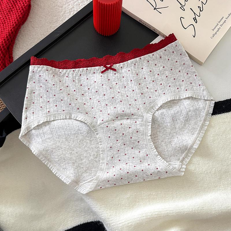 Chiloți Dama Primăvară și Toamnă Bumbac Pur Florali Anul Acesta Nuntă Anul Nou Roșu 10A Antibacterieni