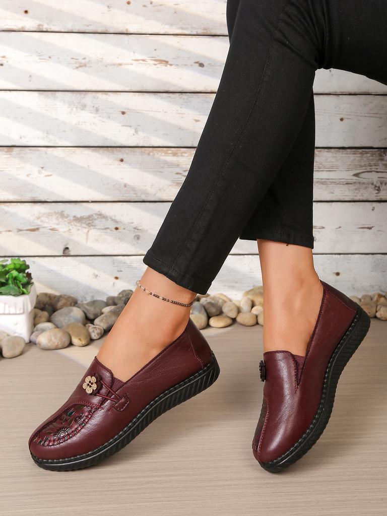 Women's leather flat shoes, spring and autumn women's loafers, classic single-product mother shoes, non-slip and comfortable