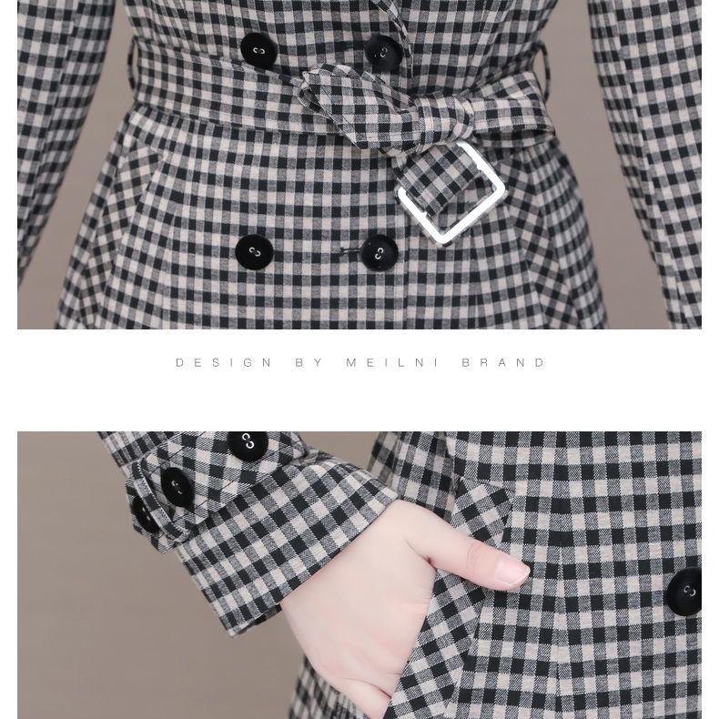 Casaco corta-vento xadrez feminino, agasalhos elegantes com cinto para a primavera