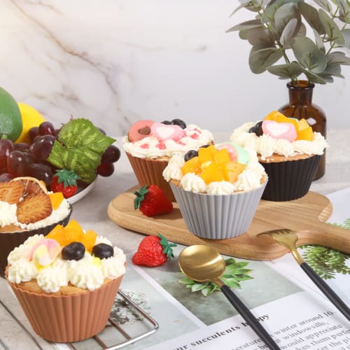 SUPER KITCHEN 9.2cm Large Silicone Muffin Pan, Canel? Mold, 12 Cavities, Non-Stick Cupcake Cups, Heat-Resistant, Reusable, Baking Tool, for Bread, Muf