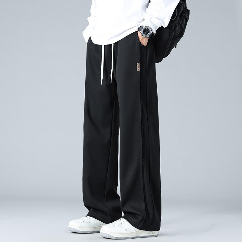 Trendy Sporty Sweatpants for Men, American Retro Straight-leg Casual Long Pants, Basic Style, Versatile Wide-leg Pants