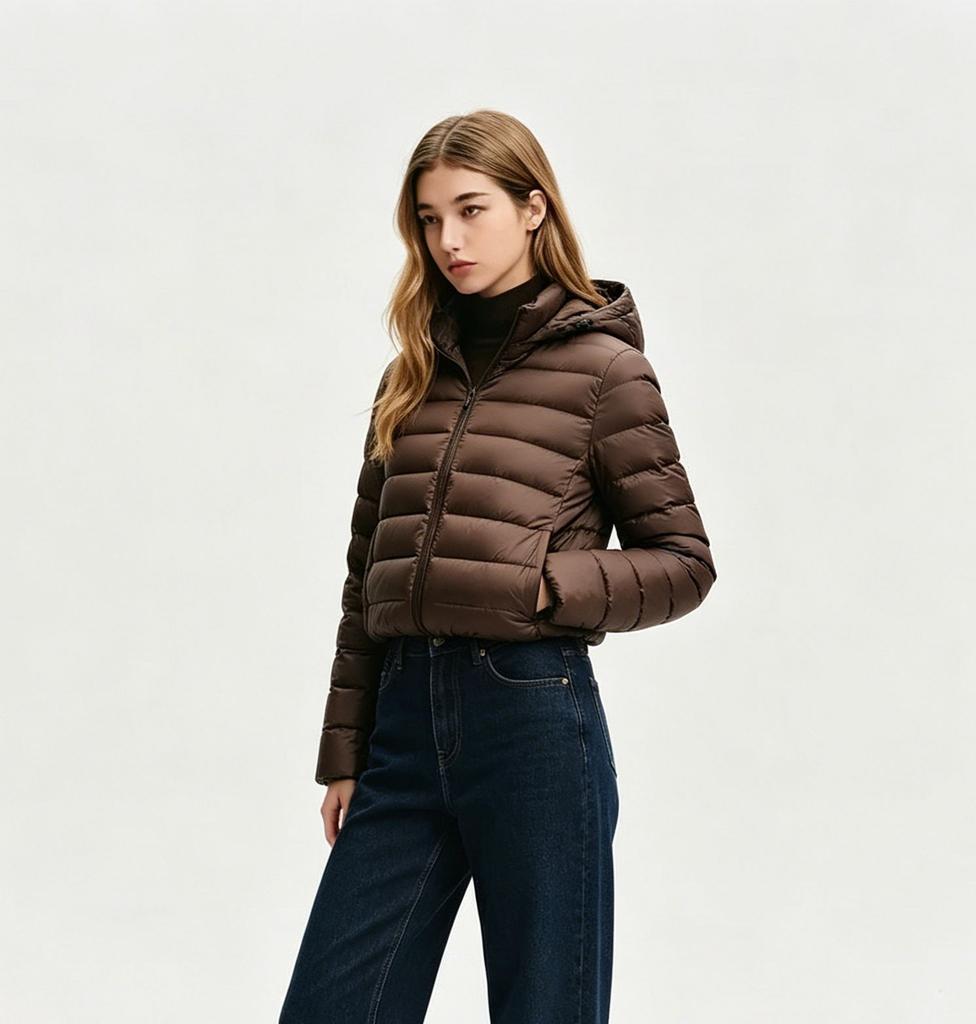 European down cotton clothes women's new short light and thin warm slim fashion jacket hooded