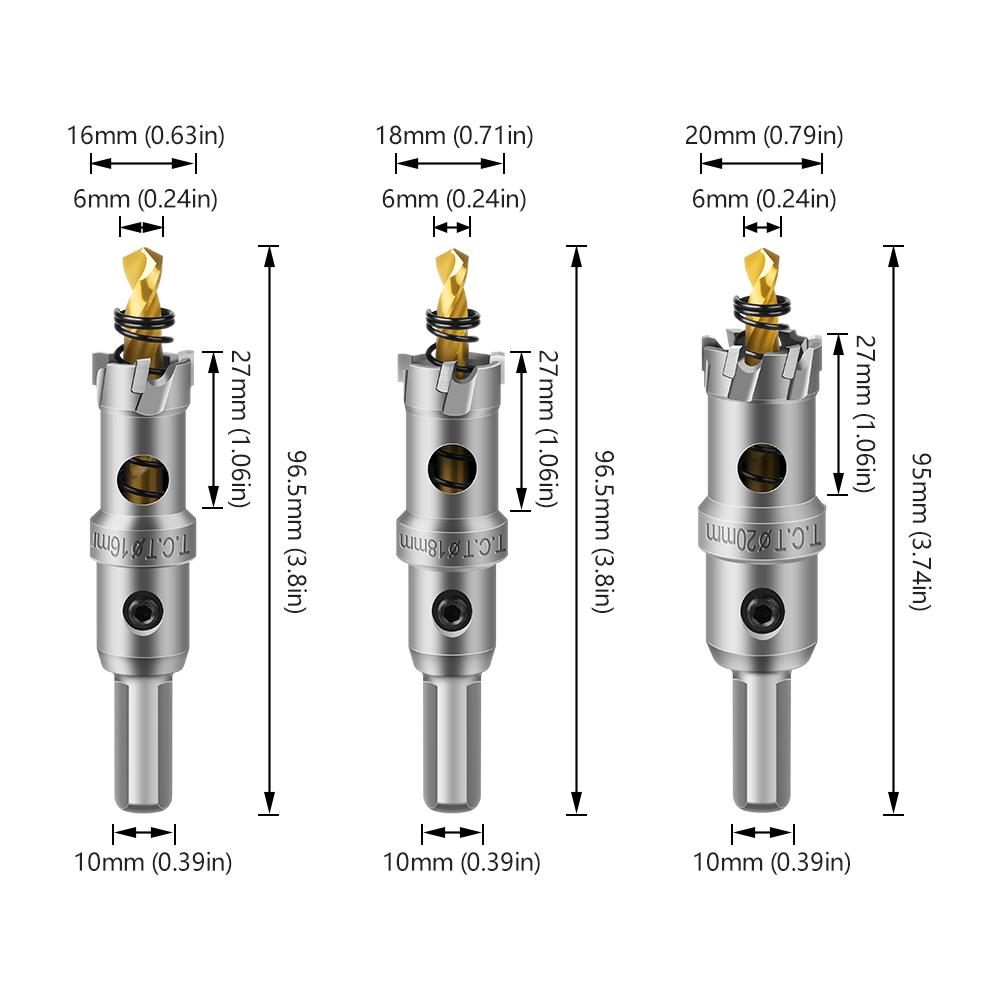 16,18,20,22,25,35mm Drill Bit Set Hole Saw Cutter For Stainless Steel Metal Alloy 6pc Carbide Tip TCT Drill Bit Hole Saw