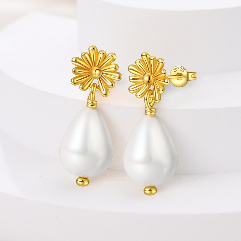 Pearl Sweet Gold-colored Earrings for Women Girls Trendy Fashion Jewelry High Quality Dainty Elegant Gift