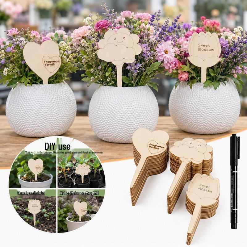 Handmade Wooden Flower Stakes for Garden Plant Identification