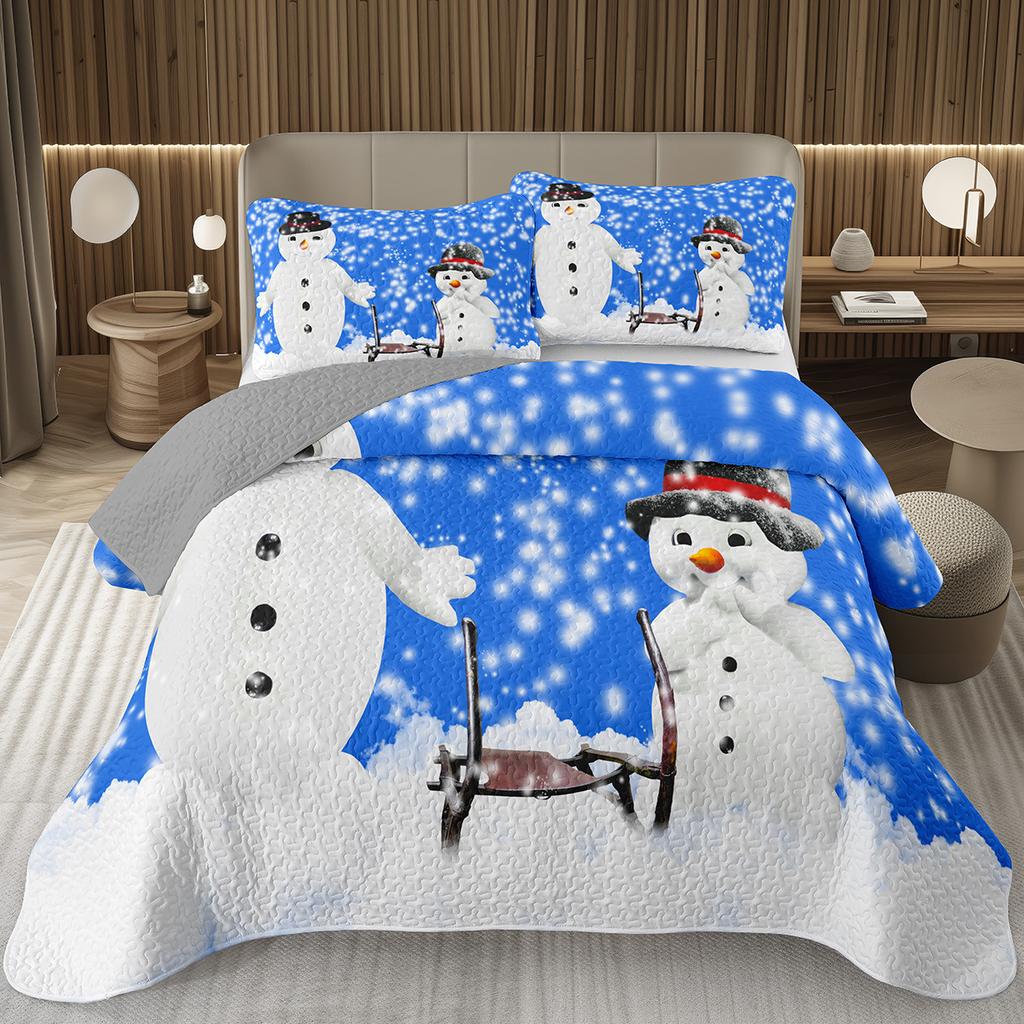 Copriletto Buon Natale, Set Copriletto Pupazzo di Neve Kawaii Queen/Full per Camera da Letto Bambini Ragazzi Ragazze, Set Piumino Tema Natale Cartone Animato