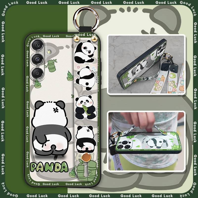 Kickstand Back Cover Phone Case For Samsung Galaxy M34 5G/F34/SM-M346B Anti-dust Shockproof Dirt-resistant Lanyard Panda