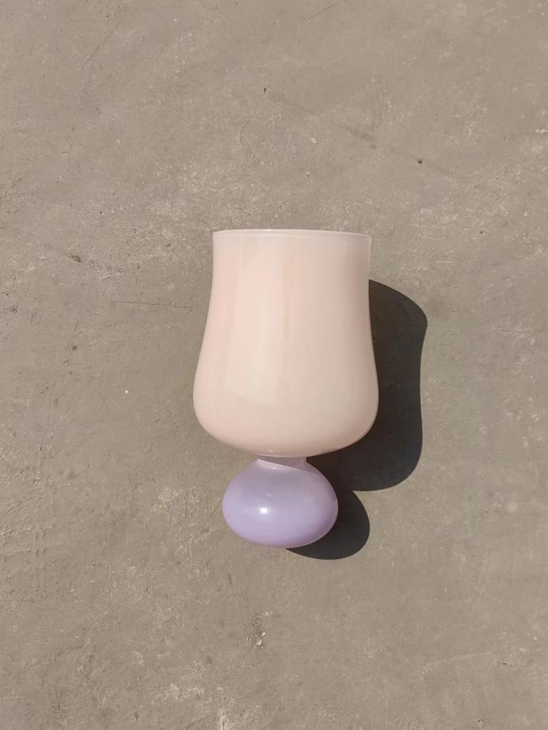 Bunte Glas-Tulpen-Blumen-Glastasse, Retro-Wasserbecher mit hohen Füßen, hohe Borosilikatglas-Tasse, süßes Mädchenherz, Wein- und Milchglas