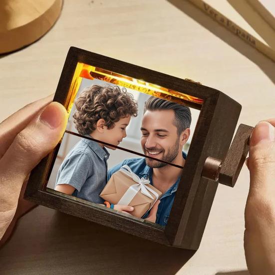 Personalizovaná animovaná krabička na flipbook s vestavěným osvětlením, ručně ovládané fotoalbum pro 8/16 fotografií, dřevěný rám, jedinečný dárek pro vzpomínky a domov