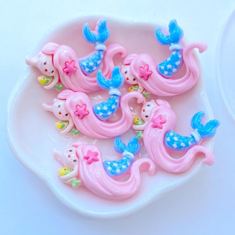 10Pcs New Cute Resin The Mermaid Princess Series Flat Back Fit Phone Deco Parts Embellishments for Hair Bows Accessories