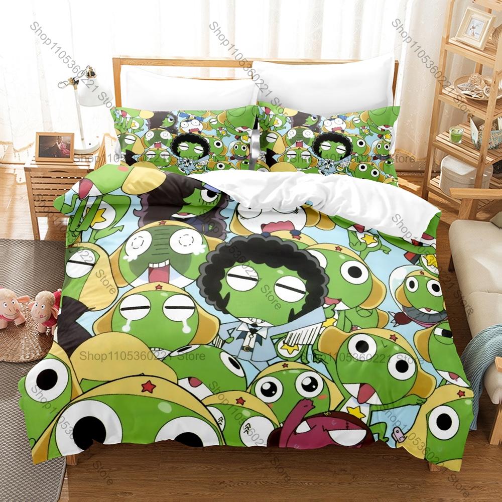 Cool Personality Classic Anime Keroro Frog Bedding Set New Duvet Cover Pillowcase Japanese Manga Fans Gift Bed Kids Room Decor C
