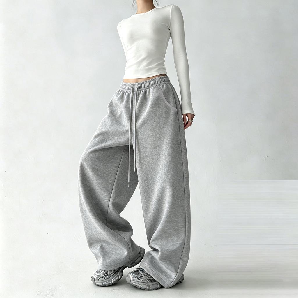 Pantalon de survêtement athlétique ample à jambes larges taille haute amincissant pour femme