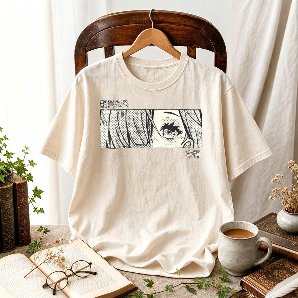 Anime Girl Eyes Unisexga Panel Graphic T Shirt Japanese Aesthetic Cartoon Print Unisex Harajuku Otaku Casual Cotton Anime Fan Tees