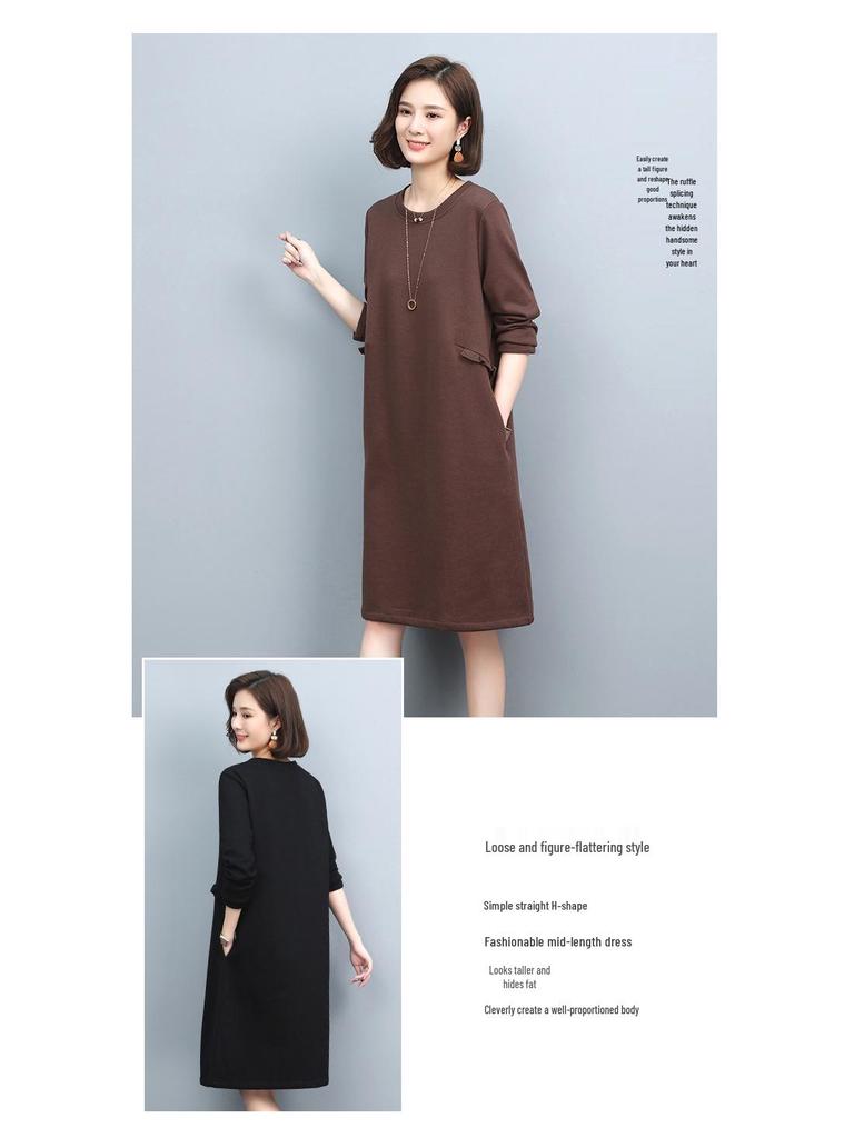 Damen 2024 Frühling/Herbst Langarm Baumwoll-Sweatshirtkleid - Koreanischer Stil, Slim Fit, Bauch kaschierend