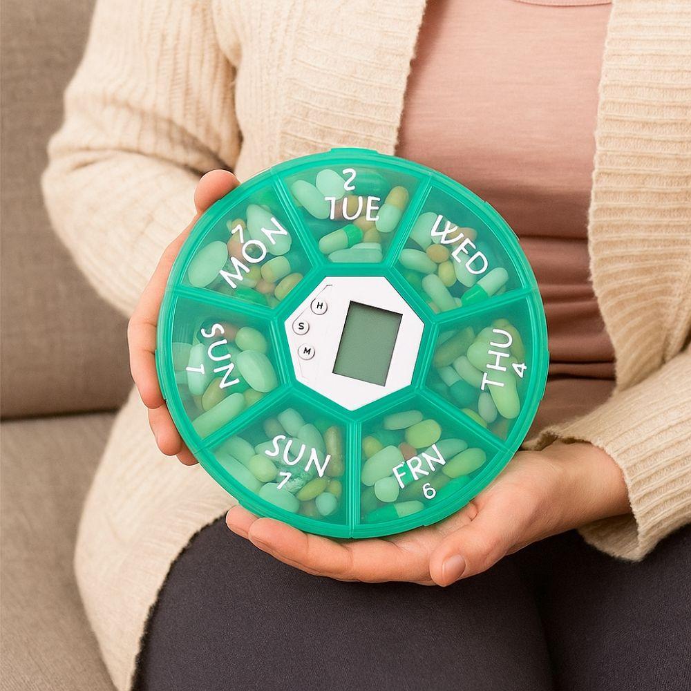 7 Compartments 7-Day Pill Organizer Large Capacity Timed Reminder Medication Box  Home