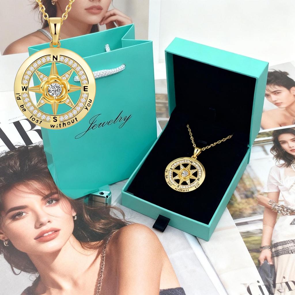 Naszyjnik z wisiorkiem Kompas Gwieździste Niebo - Styl Europejski i Amerykański, Biżuteria Light Luxury, Prezent dla Kobiet