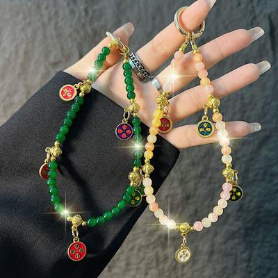 Chinese Style Phone Chain Handmade Beaded New Year Phone Strap Wrist Hanging Car Key Chain Pendant String for Women
