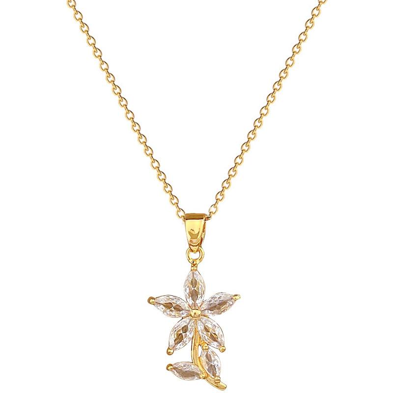 Leaf Flower Light Luxury Temperament Gorgeous Full Diamond Necklace Female Versatile Collarbone Chain Titanium Steel Chain