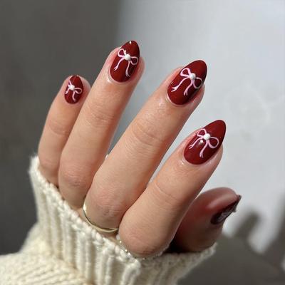 24 kusů Červená Valentýnská Nail Art Novoroční Nail Art Růžová Mašlička Nail Art Jednoduchá Fólie na Umělé Nehty