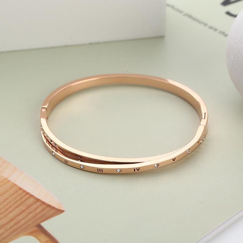 18k Rose Gold Roman Digital Bracelet Women's Luxury Simple Titanium Steel Bracelet Qixi Valentine's Day Gift for Girlfriend