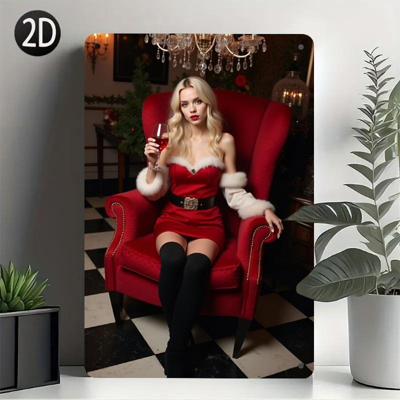 Металлическая табличка «Рождественские пин-ап девушки», Винтажный праздничный настенный декор 20x30см