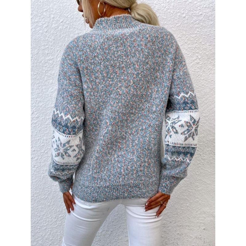 Damen Strickwaren Herbst/Winter Weihnachtspullover Halbrollkragen Schneeflockenpullover