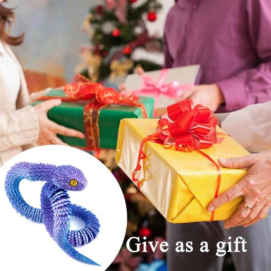 3D Printed Snake Figurine Movable Joints Snake Figure Articulated Animal Model Toy Home Office Bookshelf Desktop Decoration Ornament