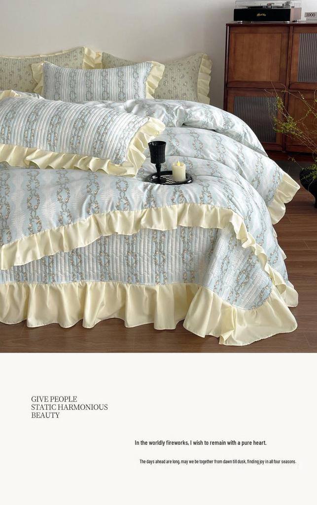 Spring/Summer Small Floral Lace Bedspread Set: 4-Piece, Skin-Friendly, Soft Imitation Cotton for Single Bed