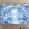 2D Fantasy Winter Ice Rose Backdrop, Magical Blue Floral Gate Banner for Events & Live Streaming