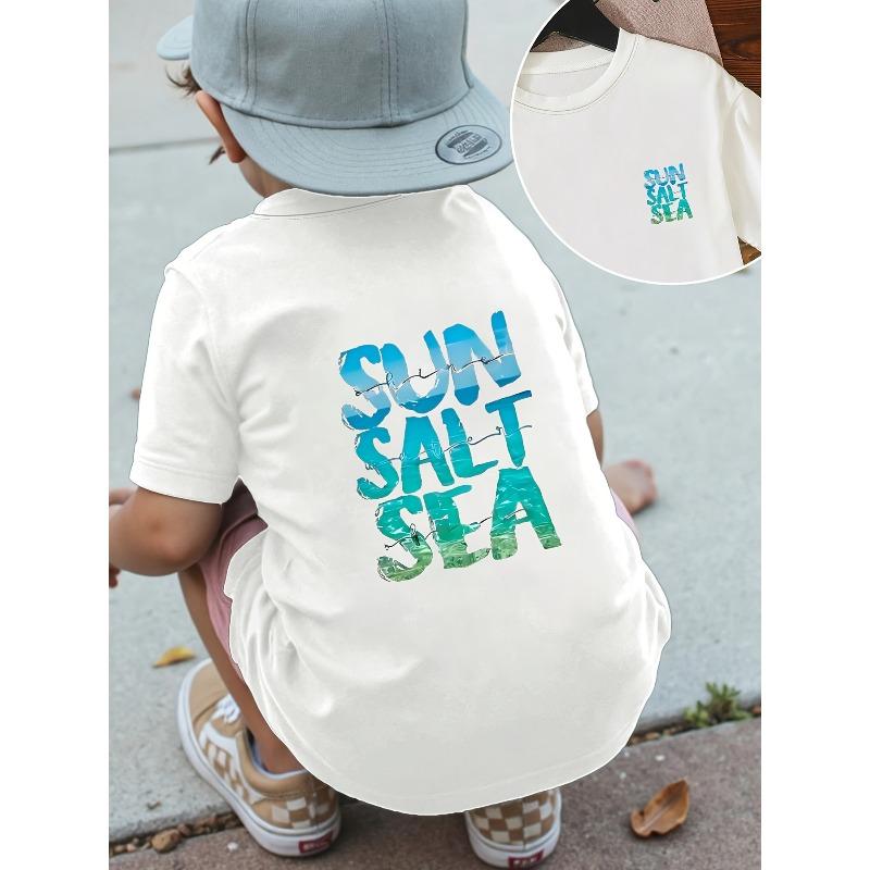 European sizes Summer Boys  Fashion Casual Round Neck Short Sleeve T-Shirt Sunsaltsea Nautical Style Print Kids  Wear Front And Back Print Top 110 белый