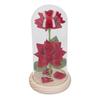 Valentine Day Artificial Flowers Glass Decor LED Light Wooden Base 2 Roses Ornaments for Girlfriend