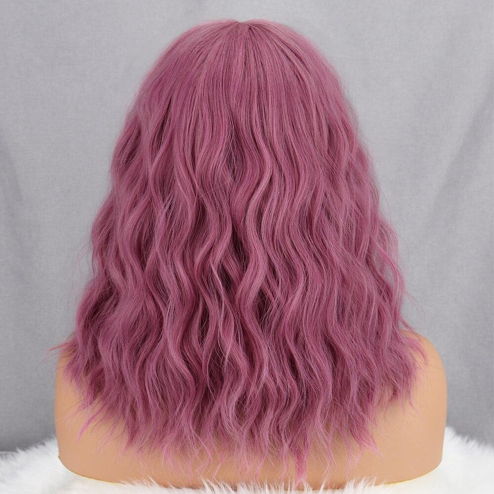 MISS WIG Short and Wavy Synthetic Wigs with Fringe for Women Heat Resistant Fiber Purple Shoulder Length Wavy Hairpiece Cosplay Party