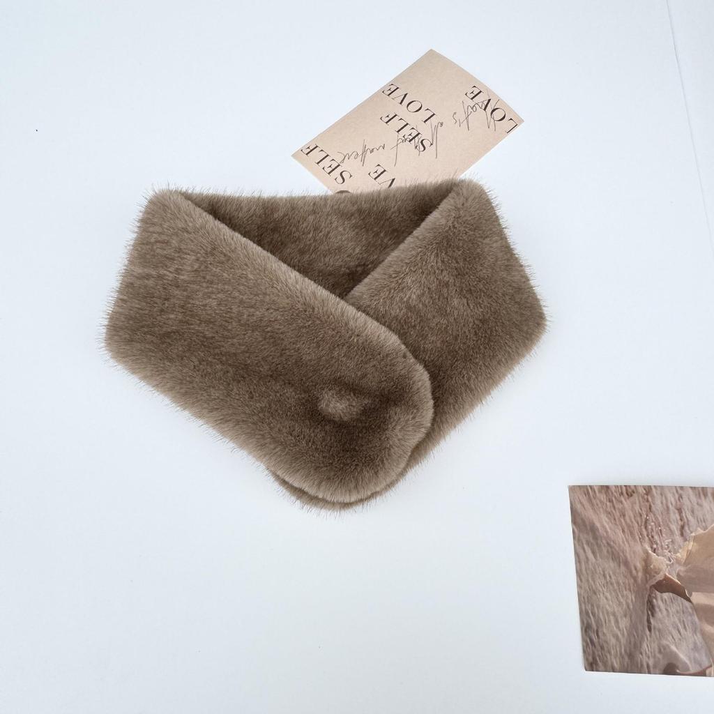 Korean Style Plush Velvet-Grade Imitation Mink Fur Snood with Magnetic Buckle