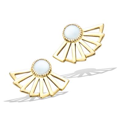 [Q6827] - Pendientes Chapados en Oro 'Cleopatra' blanco dorado - 22x15 mm (abanicos)