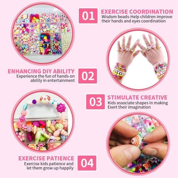 Enfants Bricolage Perles Set, Acrylique DIY Kit Jouets Pour Filles De 4-10 Fabrication De Bijoux Collier Bracelets Bande De Cheveux
