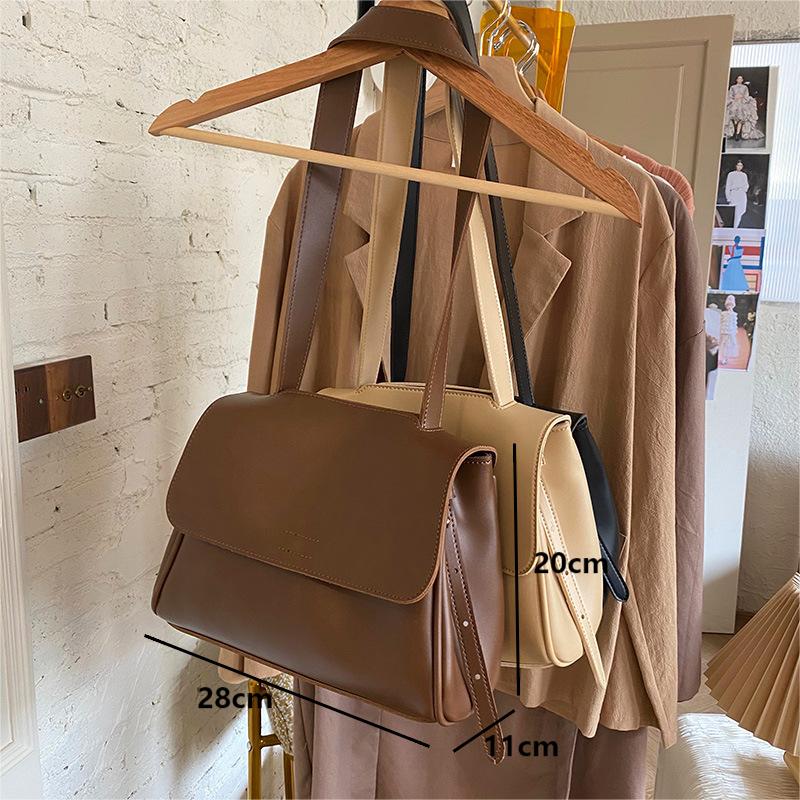 Fashion Ladies Leather Shoulder Bags Luxury Handbags for Women Solid Color Commuting Crossbody Bags Retro Female Flap Tote Bags