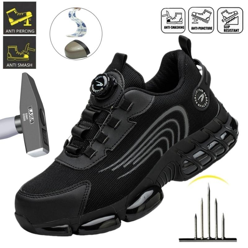 Rotating Button Safety Shoes Men Steel Toe Sneaker Air Cushion Work Man Puncture Proof Work Safety Industrial Protective Shoes