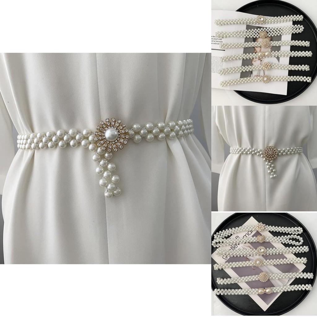 Elegant Pearl And Rhinestone Embedded Waist Belt For Women's Dresses And Outfits