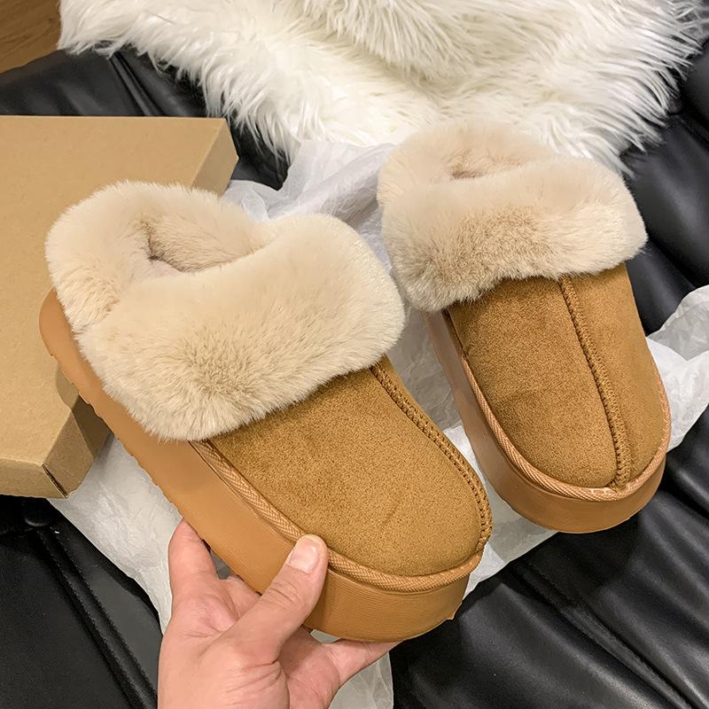 Cotton slippers women's thick bottom 2025 new anti-velvet leather Internet celebrity Mori hair slippers winter warm indoor home and outdoor wear