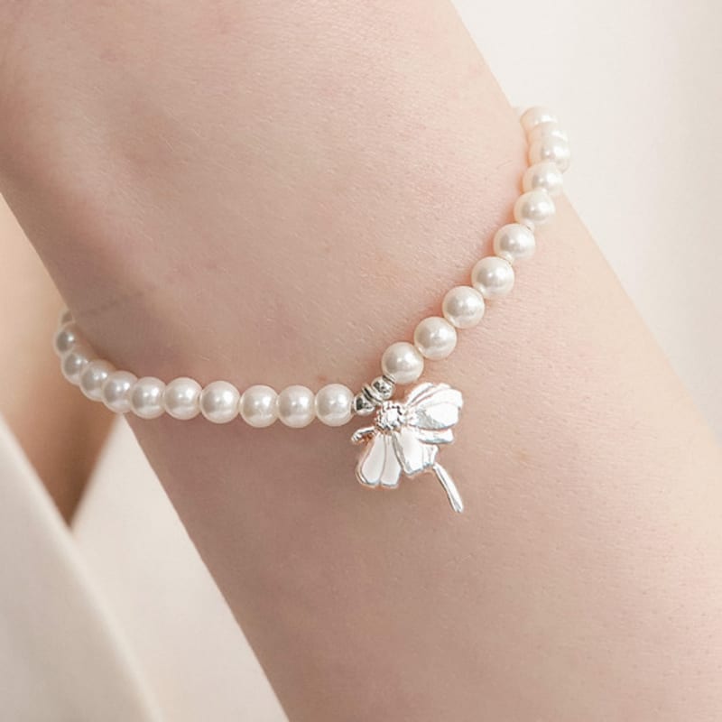 

UNI.J [Cotidiano]Signature Flower Pearl Silver Bracelet Ib334 single