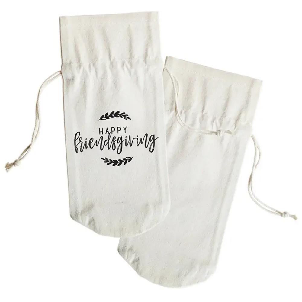 

Happy Friendsgiving Canvas Wine Bag Fall party Decor Autumn Harvest Drawstring Bag Thanksgiving Dinner Table Setting Host Gift 1pcs 35.5x16cm