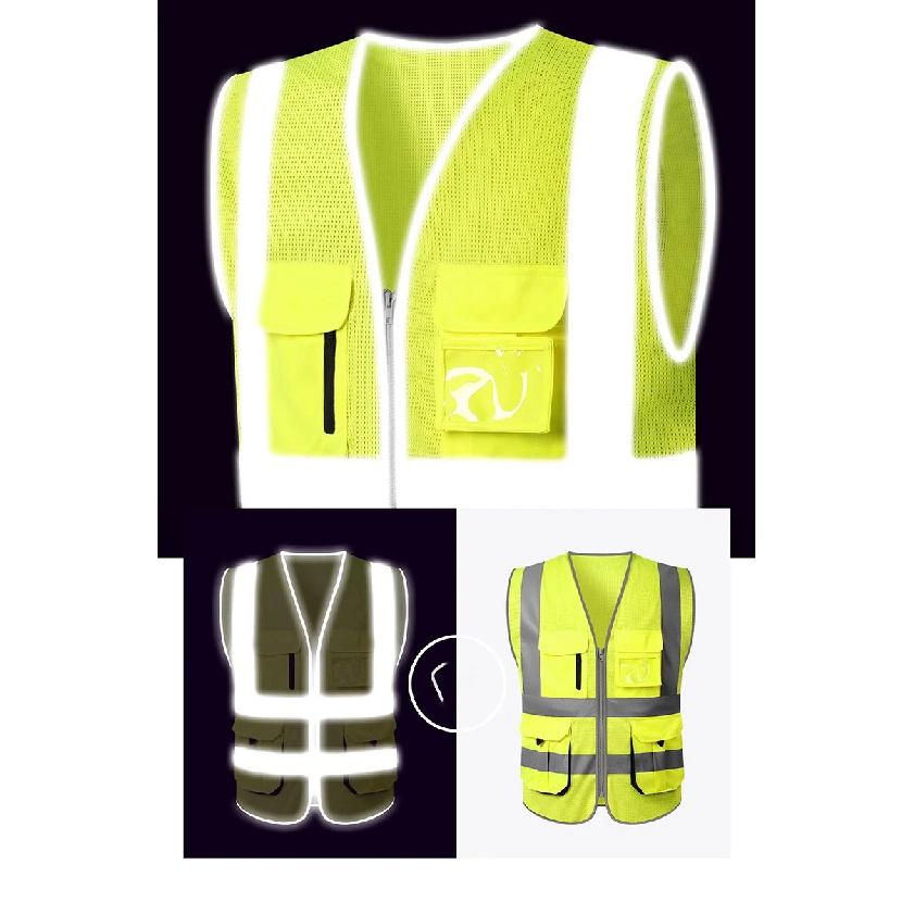 High Visibility Mesh Safety Reflective Vest with Pockets and Zipper Meets ANSI/ISEA Standards