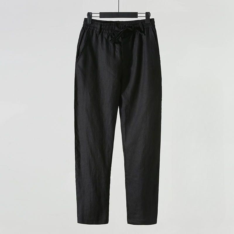 

Solid Color Linen Pants Men s Loose Cotton Linen Casual Points Pants Spring Summer Home Straight Soft Comfortable Trousers XS чёрный