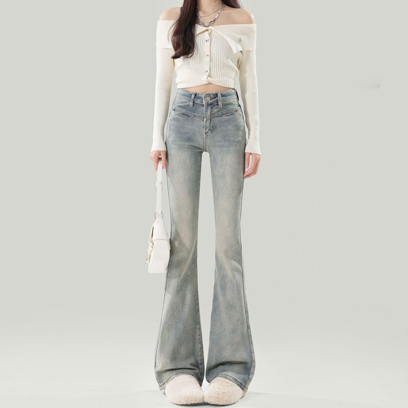

La Chabell Blue High Waist Micro-La Denim Female 2025 Summer Sexy Elastic Silm Horseshoe Flared Pants Blue [pants]] XS